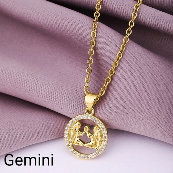 Zodiac Necklace Inlaid Zircon Gold Plated Stainless Steel - Picture 14 of 16
